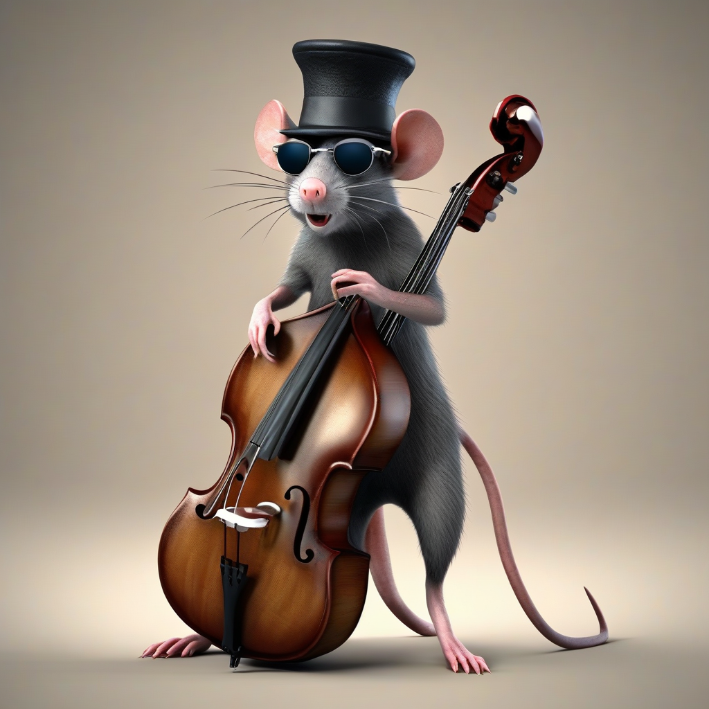 rat with dark glasses and hat plays double bass by मुफ्त एआई छवि जनरेटर - बिना लॉगिन के✨ | AIGAZOU