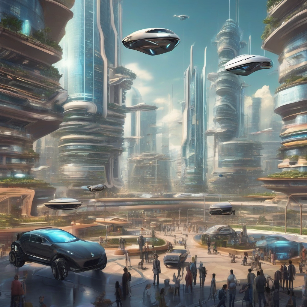 future city with flying cars skyscrapers robots by मुफ्त एआई छवि जनरेटर - बिना लॉगिन के✨ | AIGAZOU