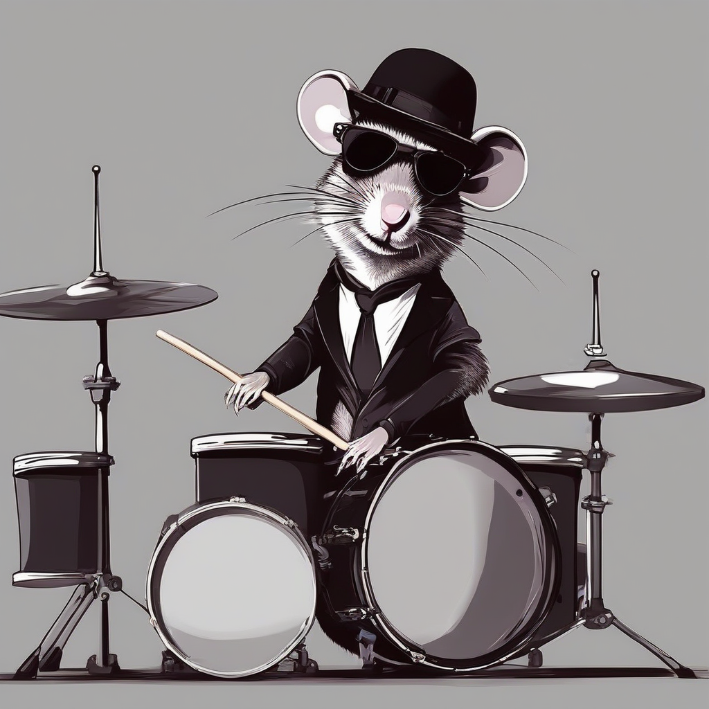 rat with dark glasses and hat plays drums by मुफ्त एआई छवि जनरेटर - बिना लॉगिन के✨ | AIGAZOU