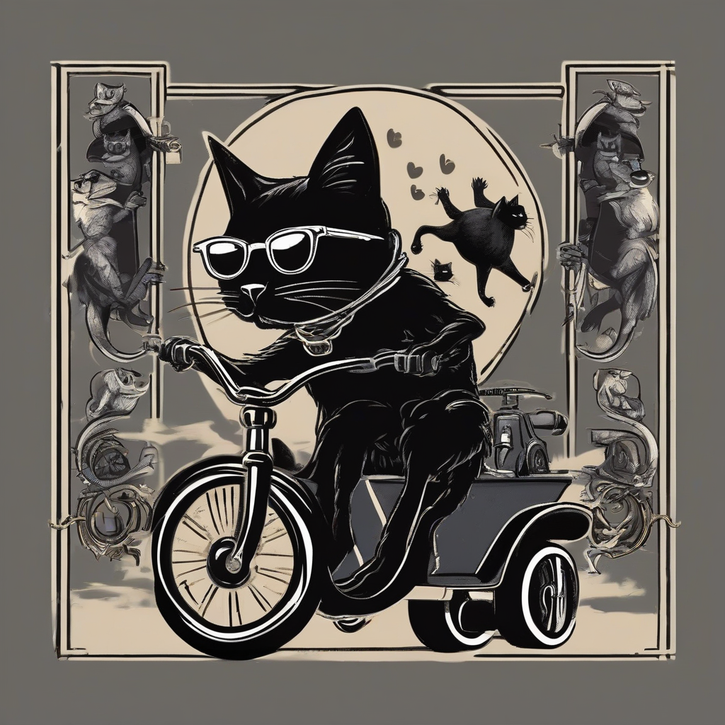 cool black cat with sunglasses riding tricycle by मुफ्त एआई छवि जनरेटर - बिना लॉगिन के✨ | AIGAZOU