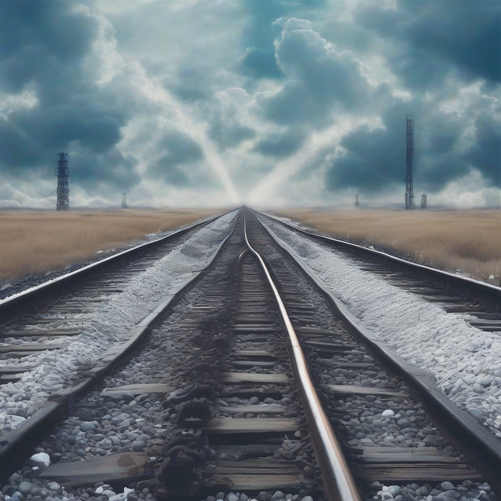 a blurry blue and white background with a vanishing railway by मुफ्त एआई छवि जनरेटर - बिना लॉगिन के✨ | AIGAZOU