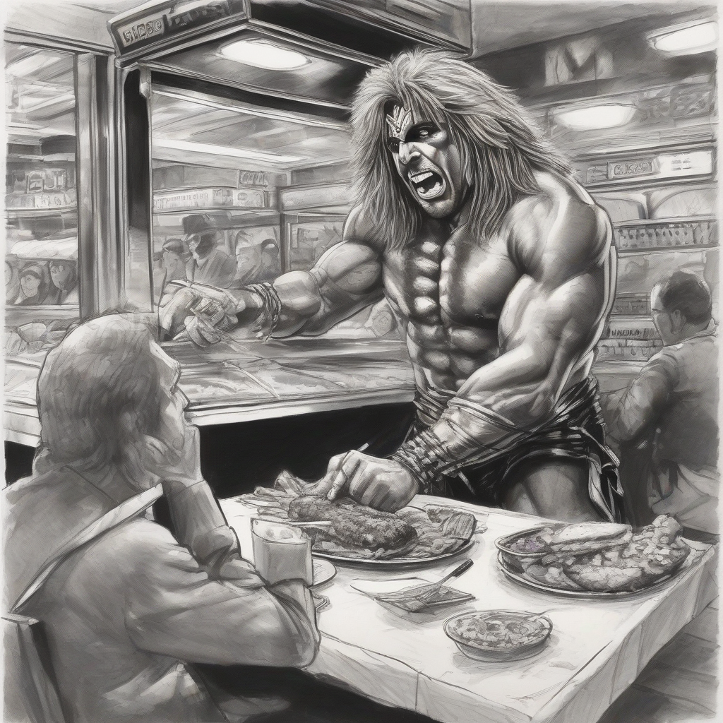 the ultimate warrior manages a kebab in paris by मुफ्त एआई छवि जनरेटर - बिना लॉगिन के✨ | AIGAZOU