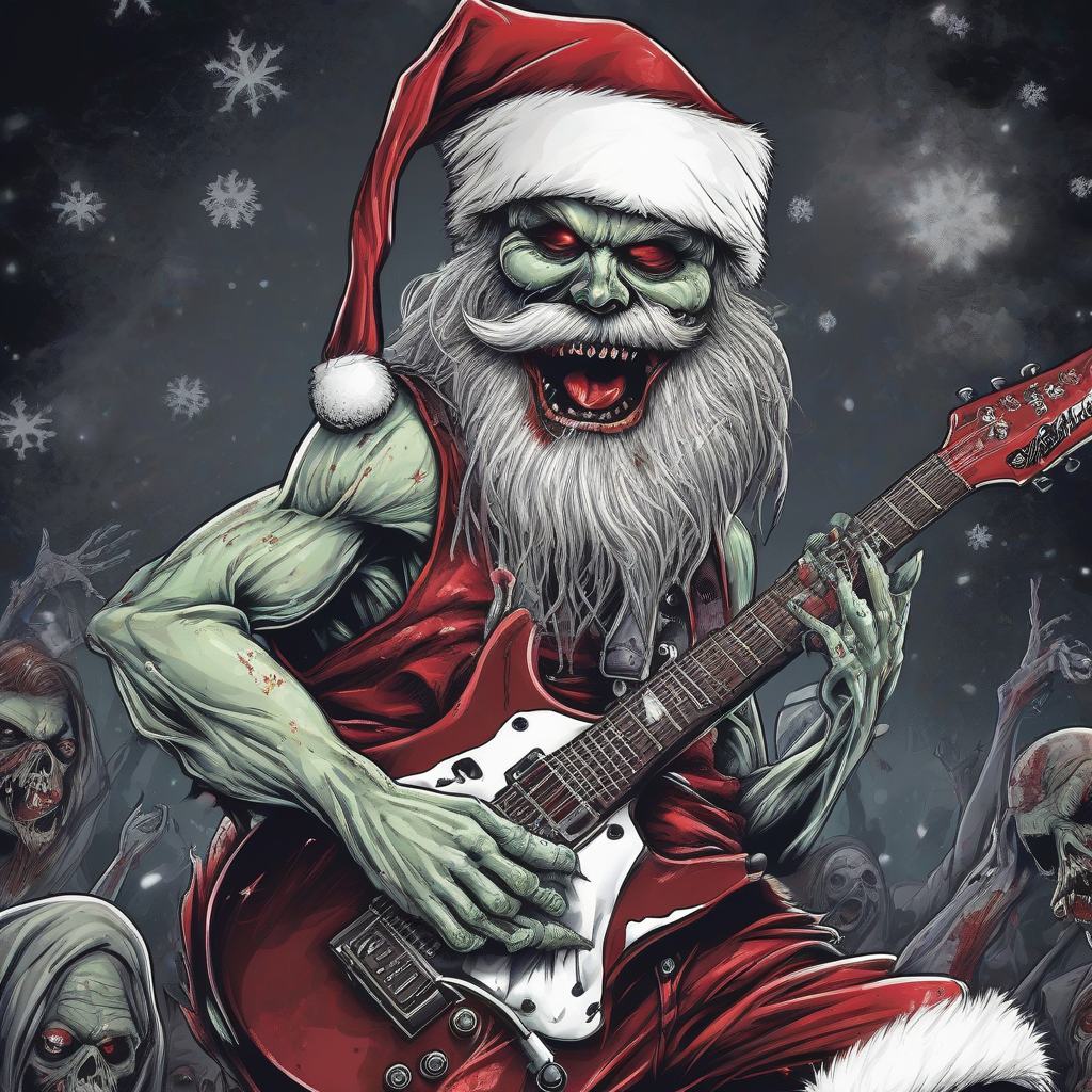 santa claus heavy metal e guitar xmas zombie dark mit kiss schminke illustration by मुफ्त एआई छवि जनरेटर - बिना लॉगिन के✨ | AIGAZOU