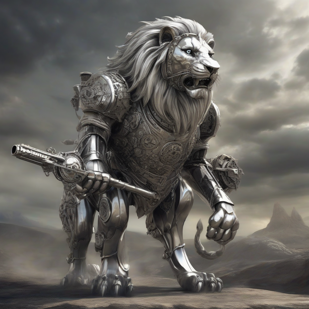 a silver lion with mechanical weapons by Générateur d'images par IA gratuit - Aucune connexion nécessaire✨ | AIGAZOU