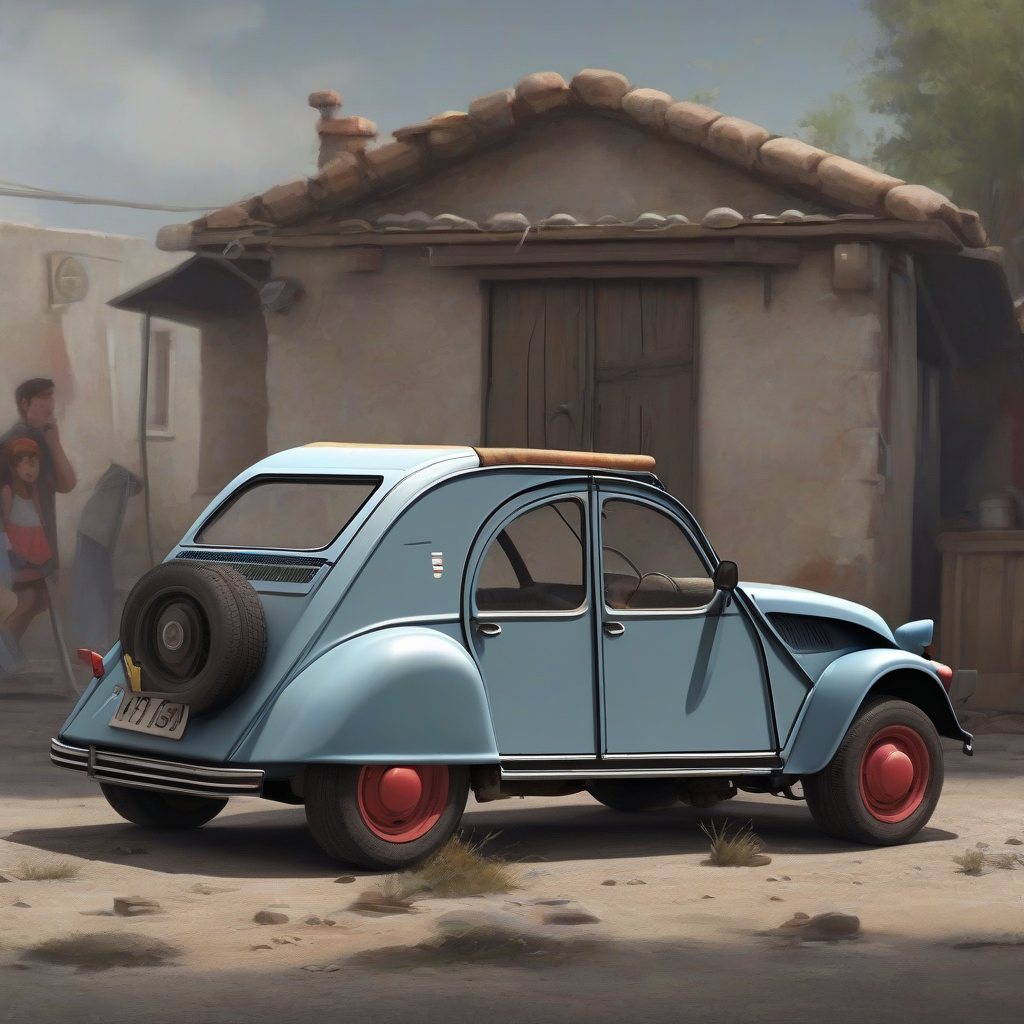 realistic photo 2cv with flat tire by मुफ्त एआई छवि जनरेटर - बिना लॉगिन के✨ | AIGAZOU