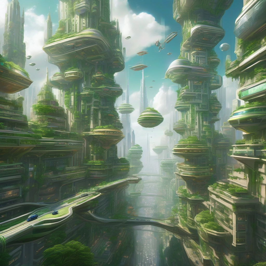 a futuristic city in the sky with green palace like buildings and flying cars by मुफ्त एआई छवि जनरेटर - बिना लॉगिन के✨ | AIGAZOU