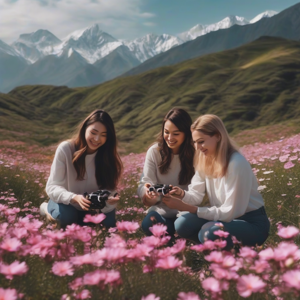 beautiful flowers and women with drone by मुफ्त एआई छवि जनरेटर - बिना लॉगिन के✨ | AIGAZOU