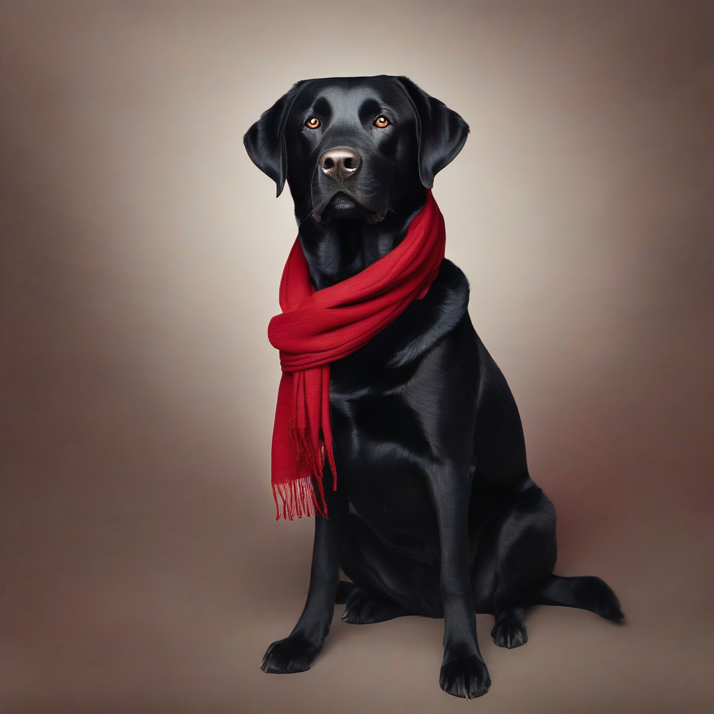 happy black labrador dog with red scarf by मुफ्त एआई छवि जनरेटर - बिना लॉगिन के✨ | AIGAZOU