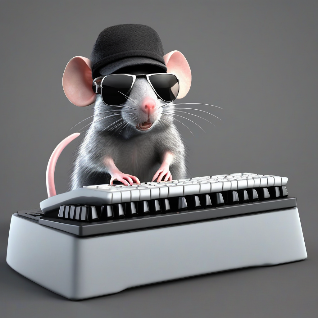 rat with dark glasses and hat behind keyboard 3d by Générateur d'images par IA gratuit - Aucune connexion nécessaire✨ | AIGAZOU