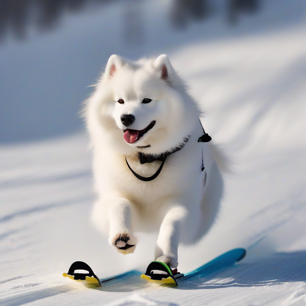 a sledding samoyed by मुफ्त एआई छवि जनरेटर - बिना लॉगिन के✨ | AIGAZOU