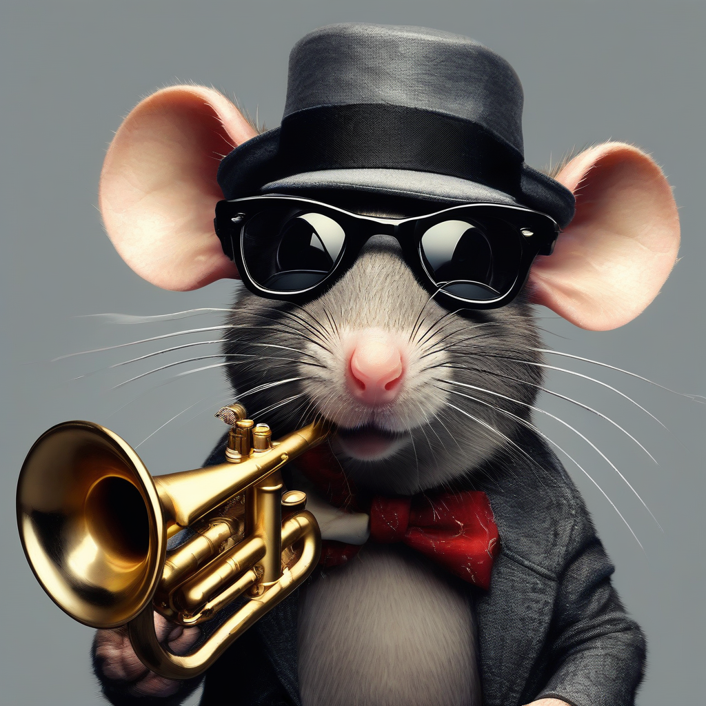 rat with dark glasses and hat plays trumpet by मुफ्त एआई छवि जनरेटर - बिना लॉगिन के✨ | AIGAZOU