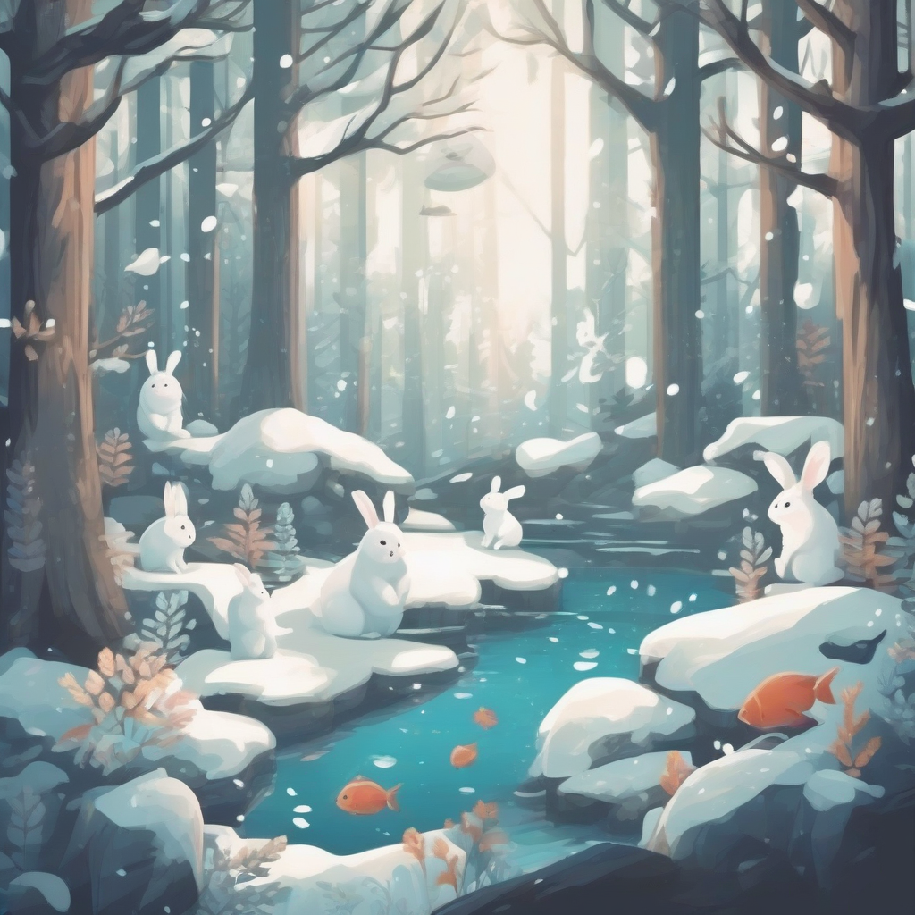 illustration style snow rabbit and forest aquarium by मुफ्त एआई छवि जनरेटर - बिना लॉगिन के✨ | AIGAZOU