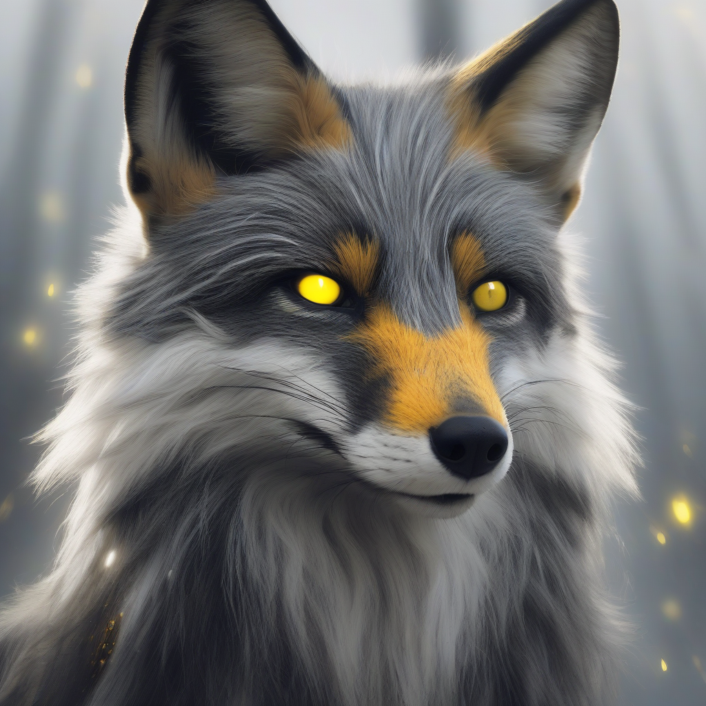 a picture of a silver fox with yellow glowing pupils by मुफ्त एआई छवि जनरेटर - बिना लॉगिन के✨ | AIGAZOU