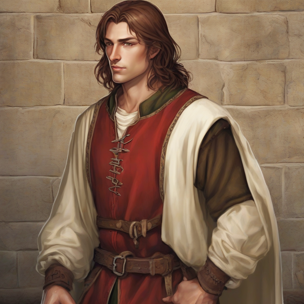 medieval lord red tunic brown hair by मुफ्त एआई छवि जनरेटर - बिना लॉगिन के✨ | AIGAZOU