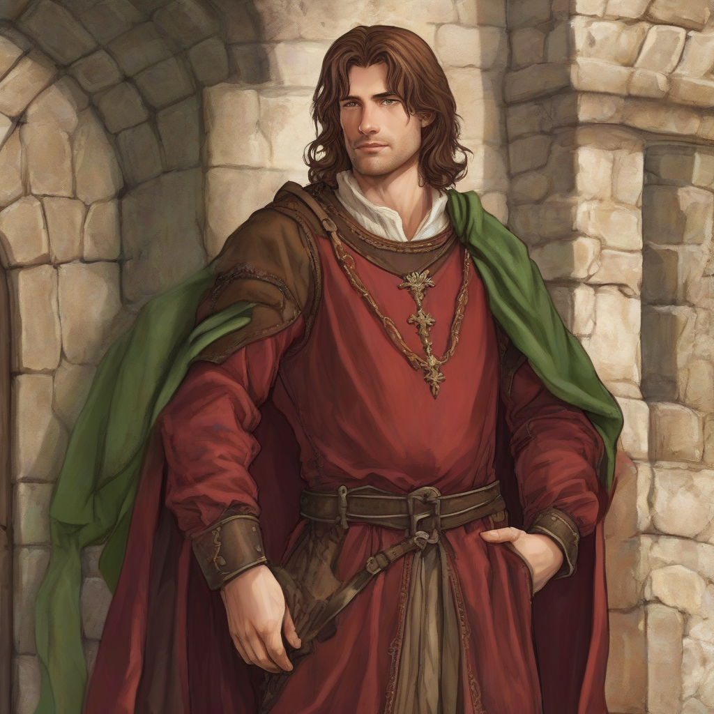 medieval lord red tunic brown hair by मुफ्त एआई छवि जनरेटर - बिना लॉगिन के✨ | AIGAZOU