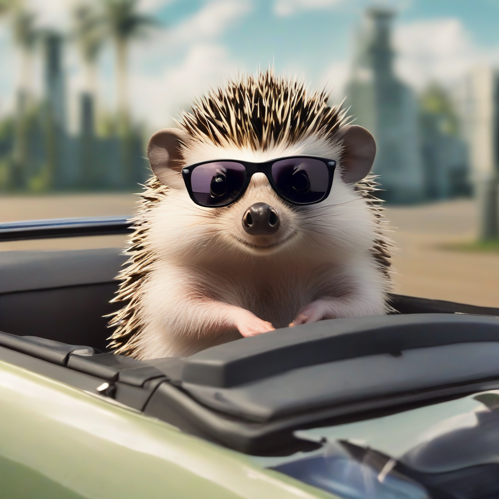 hedgehog with glasses in a convertible by मुफ्त एआई छवि जनरेटर - बिना लॉगिन के✨ | AIGAZOU