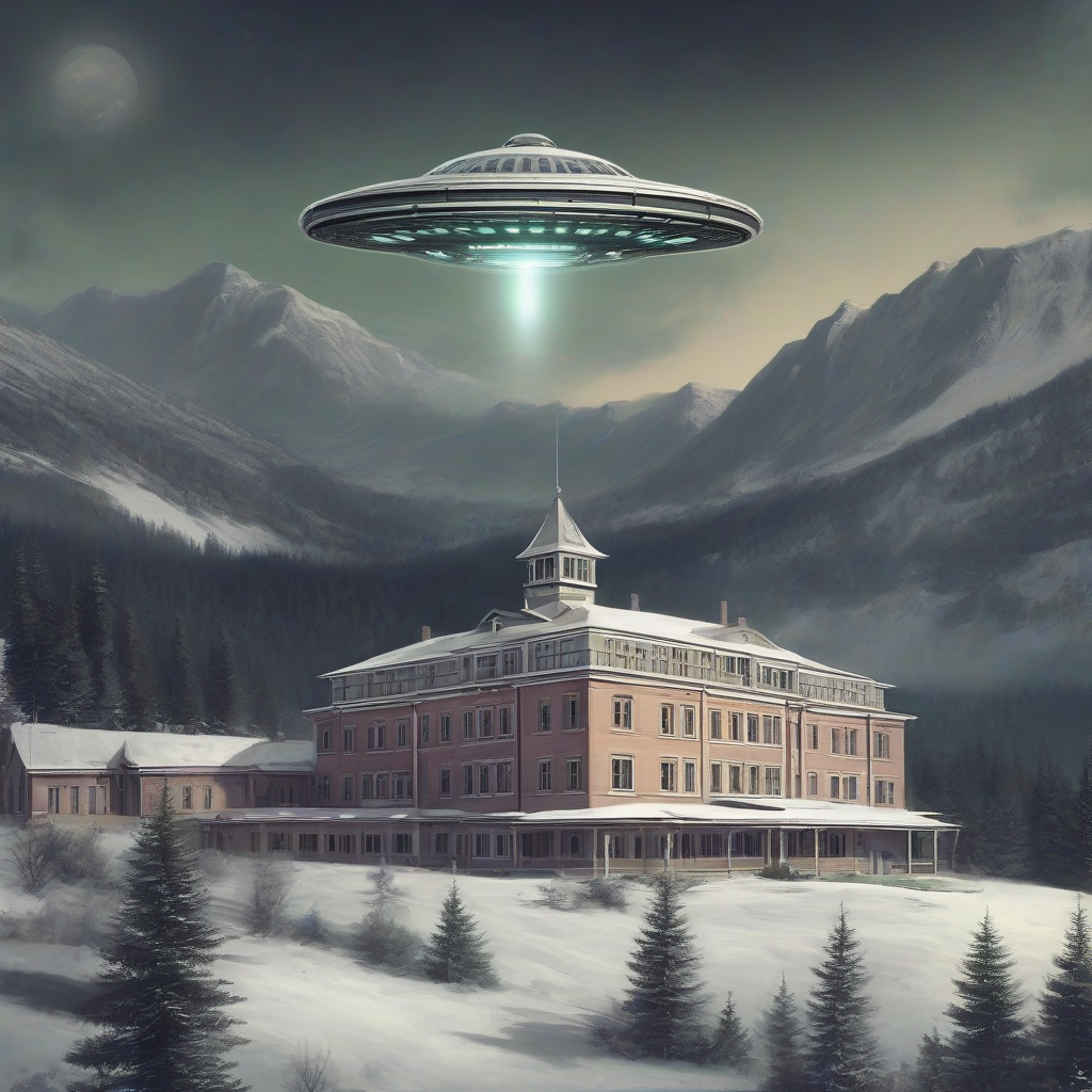 ufo over a sanatorium in the mountains 1880 by मुफ्त एआई छवि जनरेटर - बिना लॉगिन के✨ | AIGAZOU