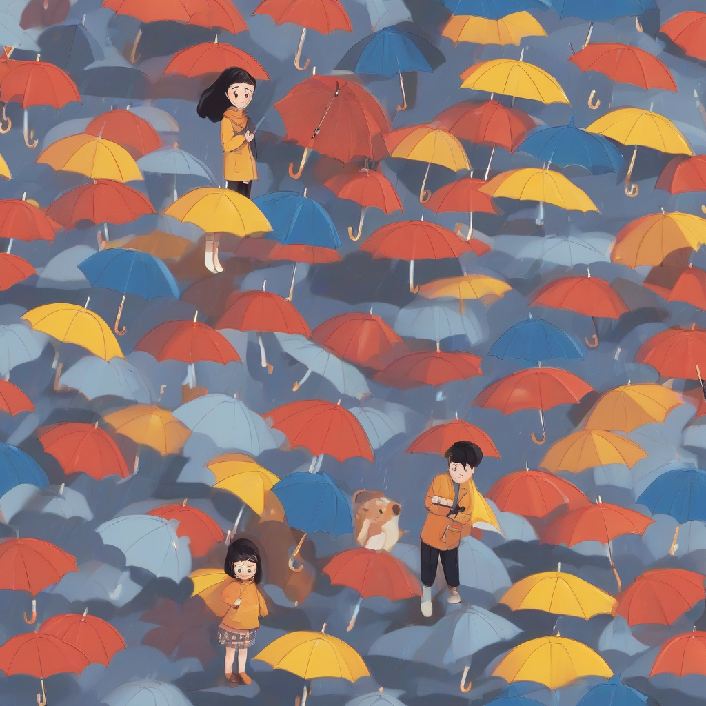 a girl and a boy with umbrellas by मुफ्त एआई छवि जनरेटर - बिना लॉगिन के✨ | AIGAZOU