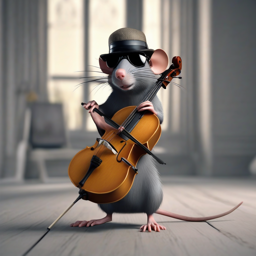 rat with dark glasses and hat plays cello by मुफ्त एआई छवि जनरेटर - बिना लॉगिन के✨ | AIGAZOU