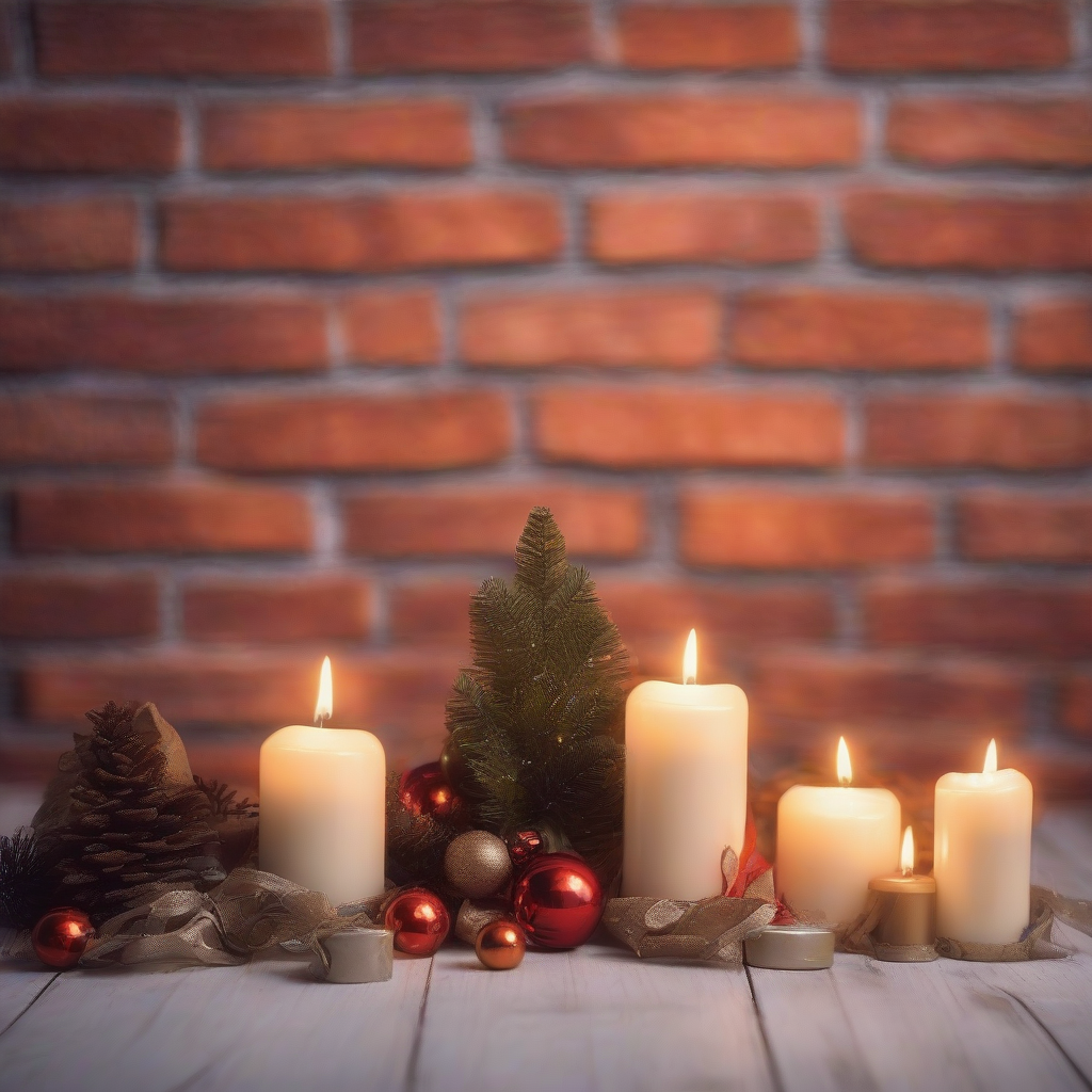 christmas image candles brick wall background sunrise by मुफ्त एआई छवि जनरेटर - बिना लॉगिन के✨ | AIGAZOU