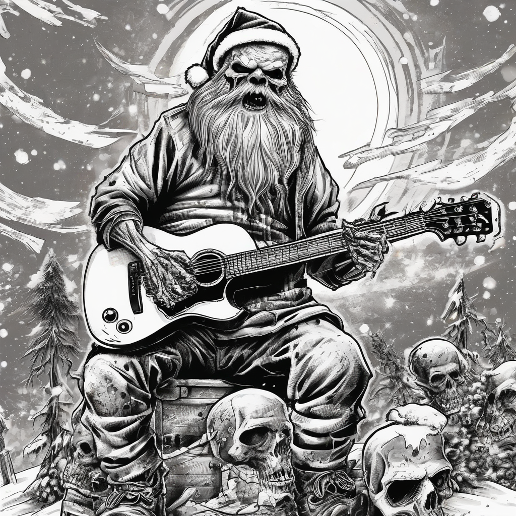 heavy metal christmas with guitar playing santa zombie inked illustration dirty by मुफ्त एआई छवि जनरेटर - बिना लॉगिन के✨ | AIGAZOU