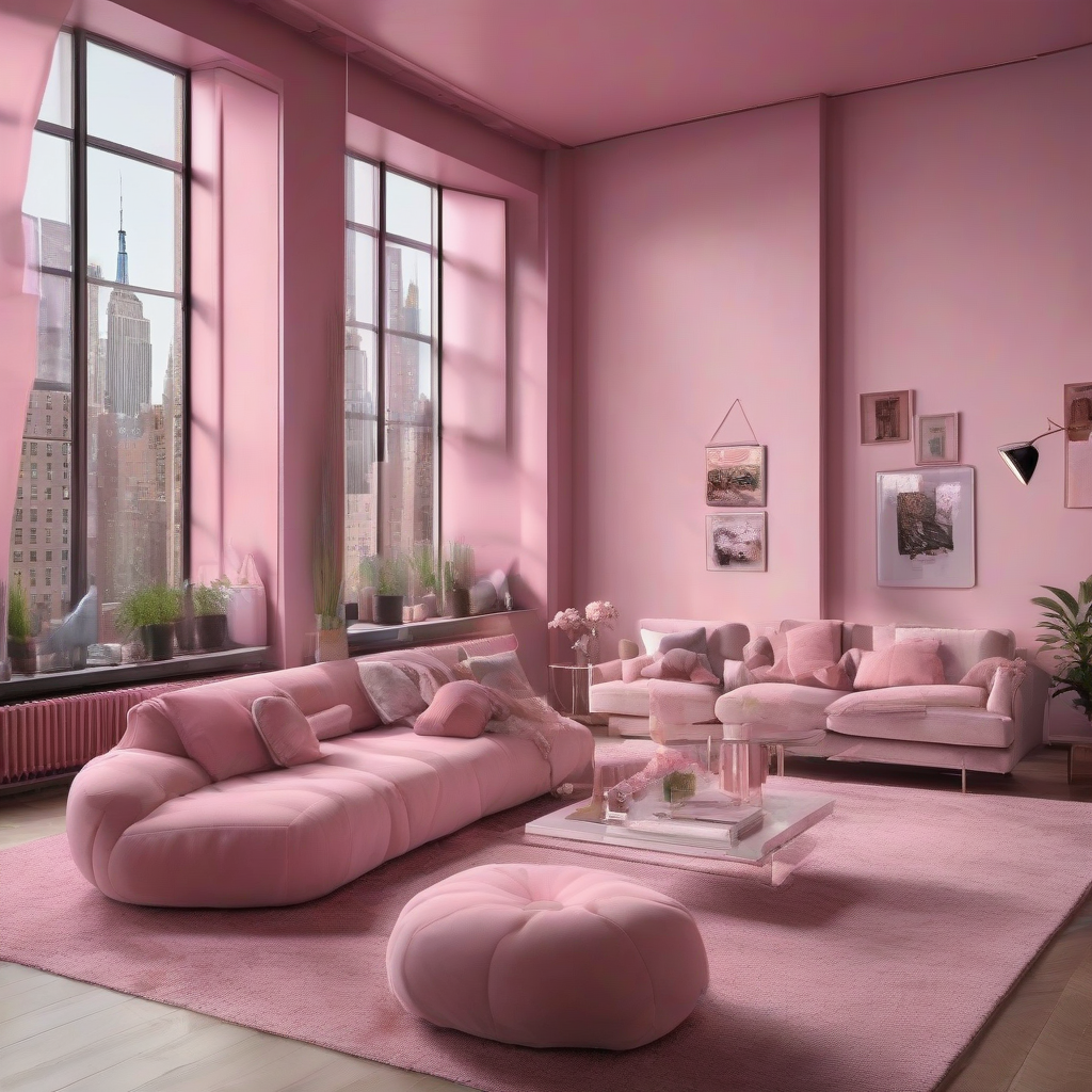 modern pink living room with large windows by मुफ्त एआई छवि जनरेटर - बिना लॉगिन के✨ | AIGAZOU