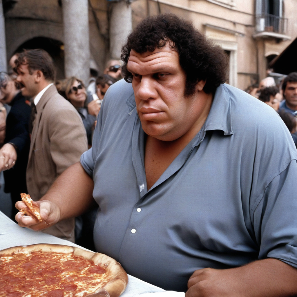 andre the giant eats a pizza in rome by मुफ्त एआई छवि जनरेटर - बिना लॉगिन के✨ | AIGAZOU