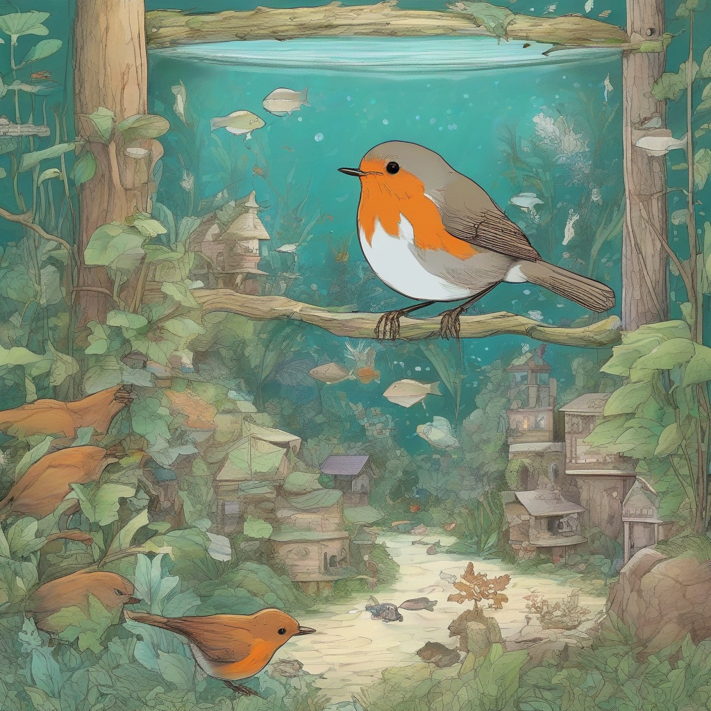 robin and the forest aquarium by 免费AI图像生成工具 | AIGAZOU