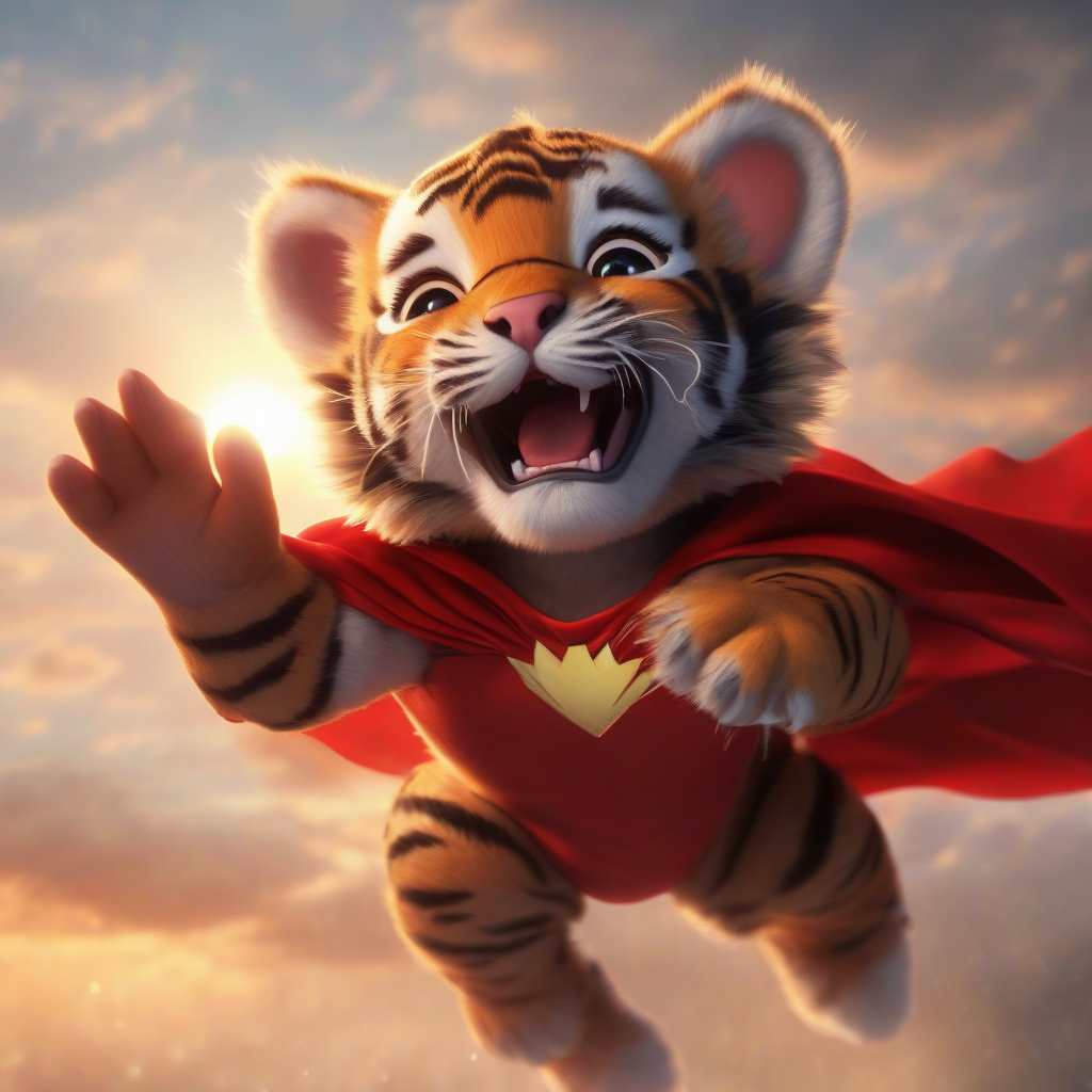 a baby tiger superhero flying through a portal by मुफ्त एआई छवि जनरेटर - बिना लॉगिन के✨ | AIGAZOU