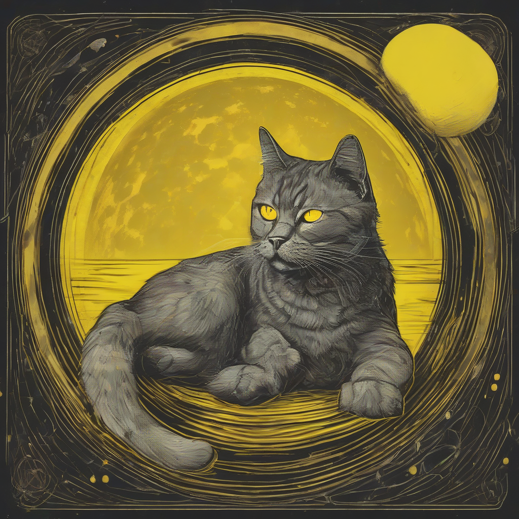 cool yellow eyed cat sitting under big yellow moon by मुफ्त एआई छवि जनरेटर - बिना लॉगिन के✨ | AIGAZOU