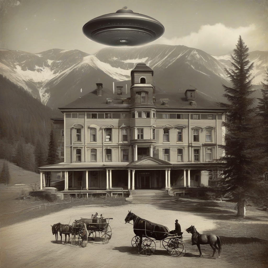 ufo over a sanatorium in the mountains 1880 by Générateur d'images par IA gratuit - Aucune connexion nécessaire✨ | AIGAZOU