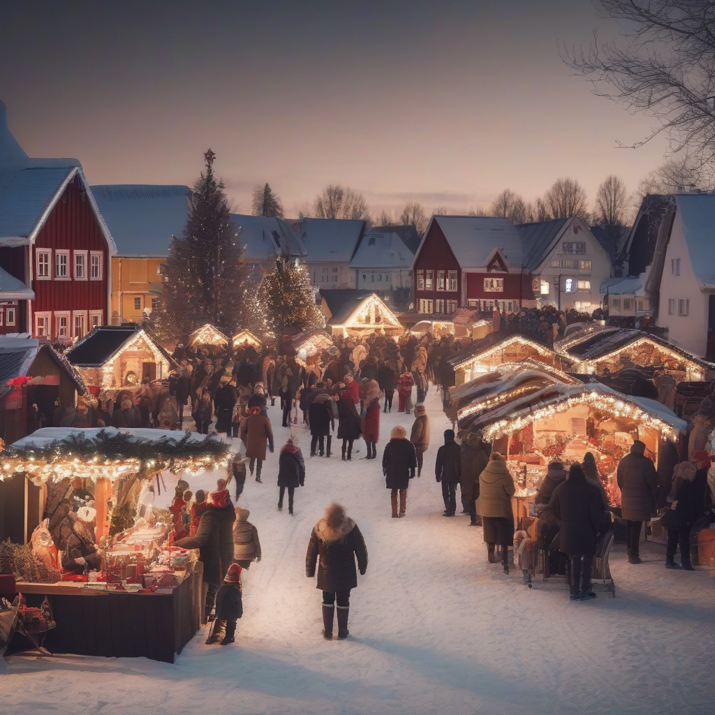 small christmas market in a nordic village by मुफ्त एआई छवि जनरेटर - बिना लॉगिन के✨ | AIGAZOU