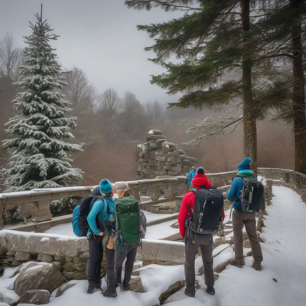 a group of hikers with backpacks and hiking sticks by मुफ्त एआई छवि जनरेटर - बिना लॉगिन के✨ | AIGAZOU