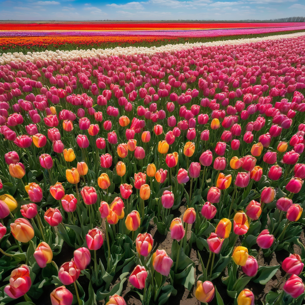 a field of tulips under a blue sky by मुफ्त एआई छवि जनरेटर - बिना लॉगिन के✨ | AIGAZOU