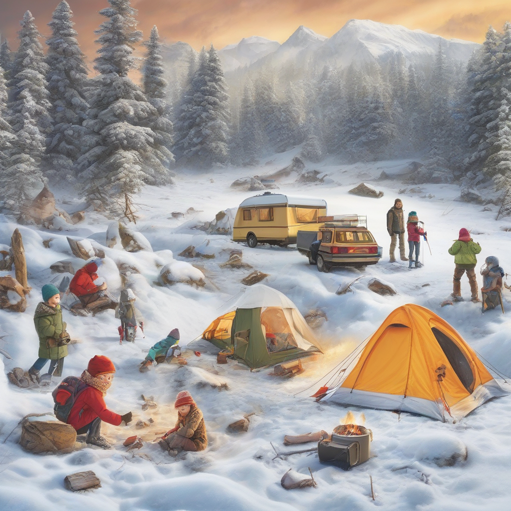 create a busy picture with winter camping theme by मुफ्त एआई छवि जनरेटर - बिना लॉगिन के✨ | AIGAZOU