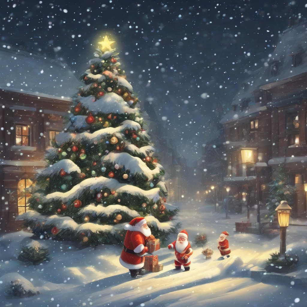 christmas tree and snowy night illumination santa claus by मुफ्त एआई छवि जनरेटर - बिना लॉगिन के✨ | AIGAZOU