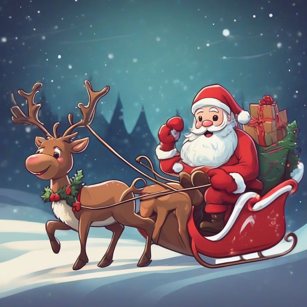 a cute santa riding a sleigh pulled by adorable reindeer by मुफ्त एआई छवि जनरेटर - बिना लॉगिन के✨ | AIGAZOU