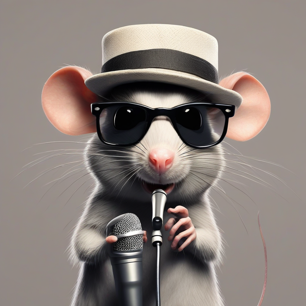 rat with dark glasses and hat sings into stand microphone by मुफ्त एआई छवि जनरेटर - बिना लॉगिन के✨ | AIGAZOU