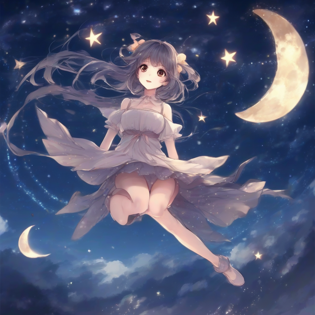 anime style starry sky moon fairy flying by मुफ्त एआई छवि जनरेटर - बिना लॉगिन के✨ | AIGAZOU