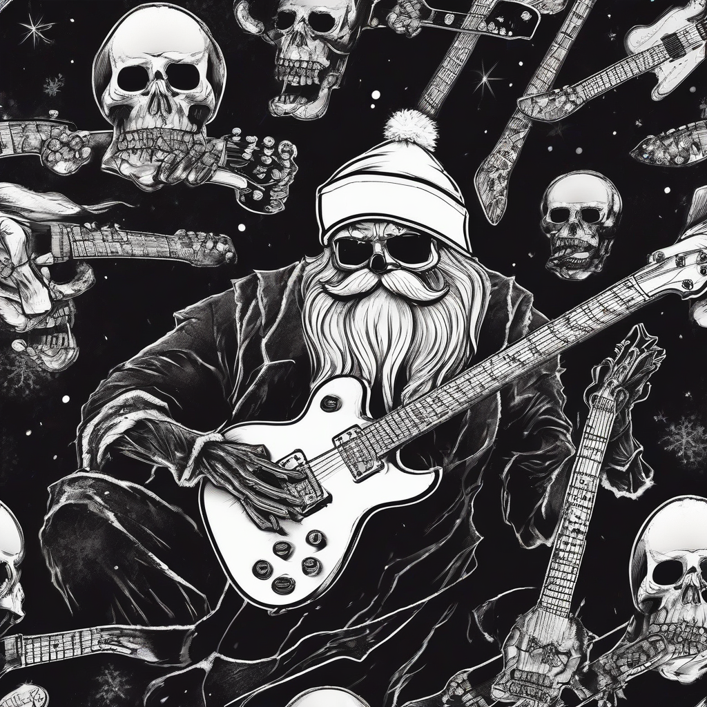 santa claus heavy metal e guitar xmas skelet dark mit kiss schminke inked illustration rendering by मुफ्त एआई छवि जनरेटर - बिना लॉगिन के✨ | AIGAZOU