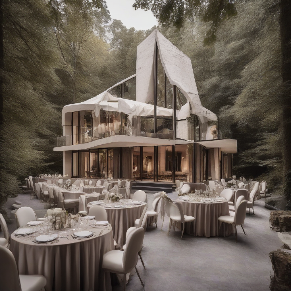 luxurious party venue in the forest exterior by मुफ्त एआई छवि जनरेटर - बिना लॉगिन के✨ | AIGAZOU