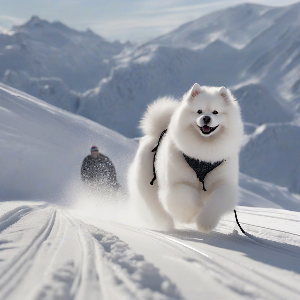 a sledding samoyed by मुफ्त एआई छवि जनरेटर - बिना लॉगिन के✨ | AIGAZOU