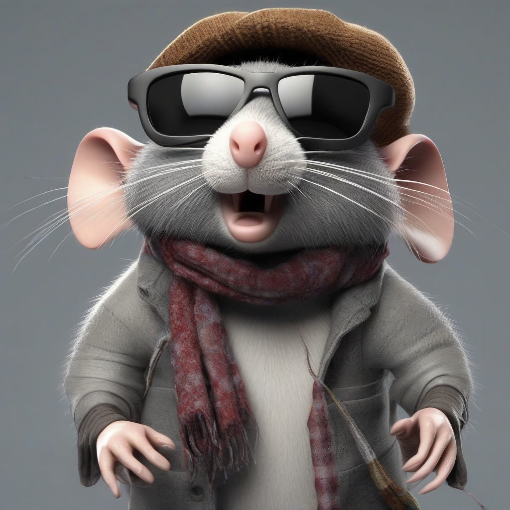 a rat with long hair dark glasses hat and shawl sings 3d by मुफ्त एआई छवि जनरेटर - बिना लॉगिन के✨ | AIGAZOU