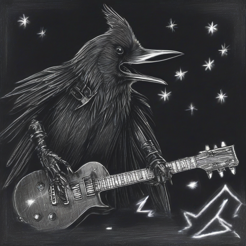 pencil draw crow heavy metal guitar xmas dark real flashlight by मुफ्त एआई छवि जनरेटर - बिना लॉगिन के✨ | AIGAZOU