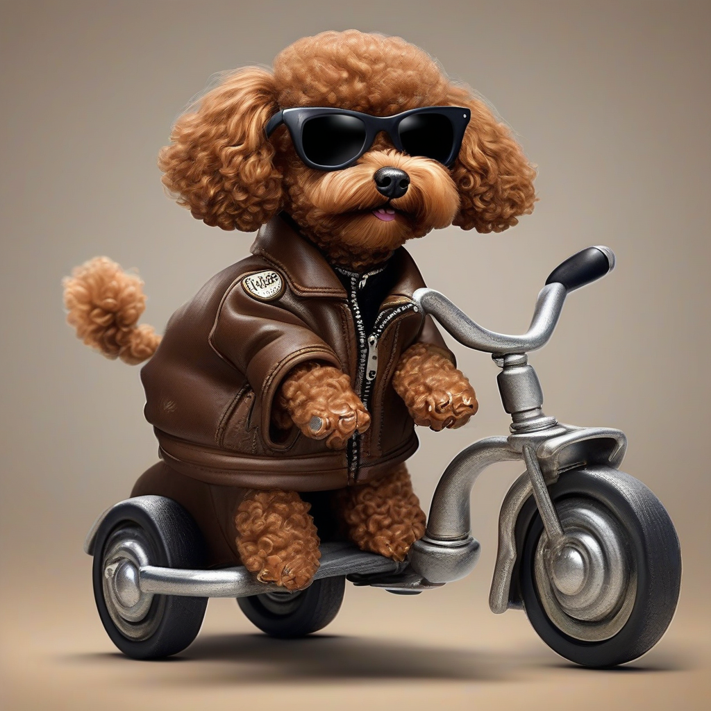 a brown poodle wearing a leather jacket and driving a tricycle by मुफ्त एआई छवि जनरेटर - बिना लॉगिन के✨ | AIGAZOU