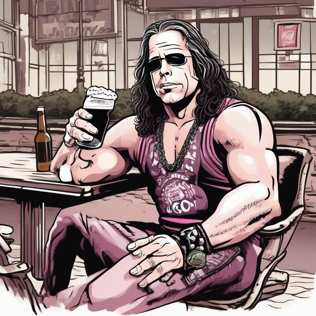 bret hart drinking beer in paris cartoon fantasy by Générateur d'images par IA gratuit - Aucune connexion nécessaire✨ | AIGAZOU