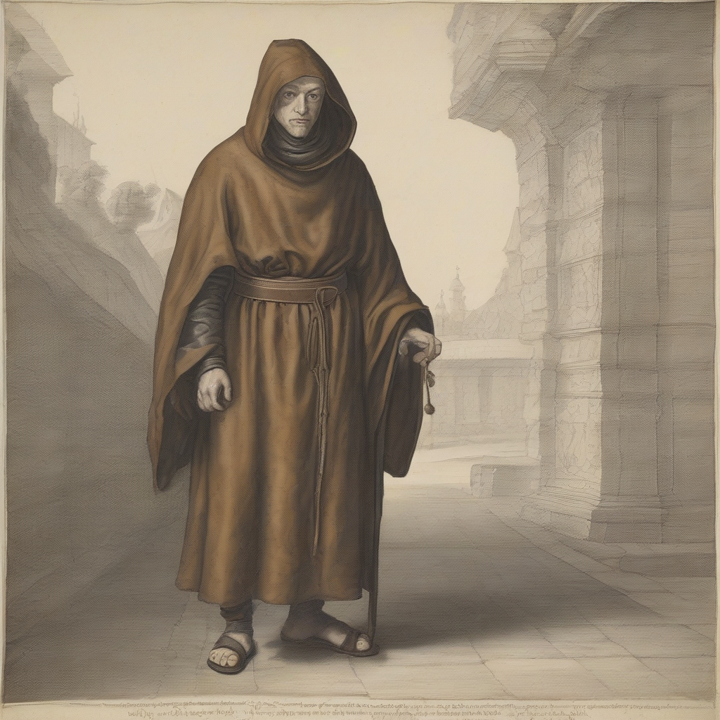 monk in the 16th century brown robe bald leather belt sandals hood 47 years old german alone by Générateur d'images par IA gratuit - Aucune connexion nécessaire✨ | AIGAZOU