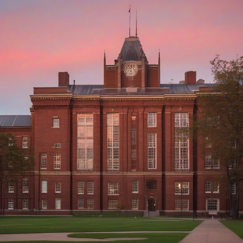 sunset at the university red brick building by मुफ्त एआई छवि जनरेटर - बिना लॉगिन के✨ | AIGAZOU