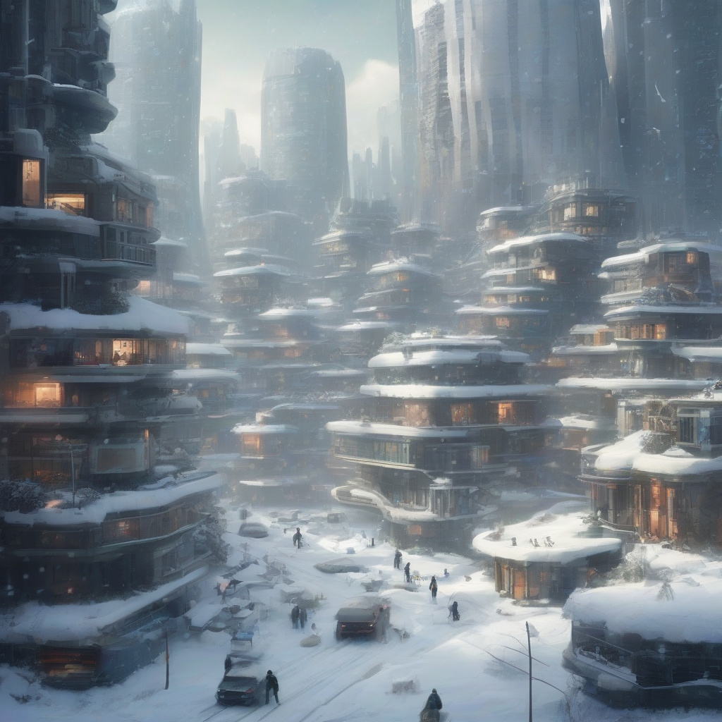 people living in a near future city in winter by मुफ्त एआई छवि जनरेटर - बिना लॉगिन के✨ | AIGAZOU