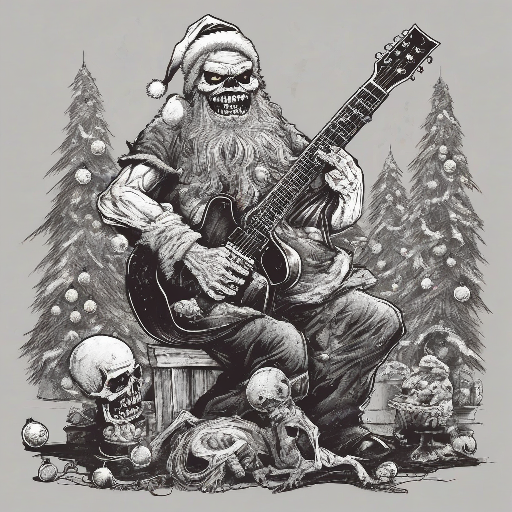 heavy metal weihnacht mit gitarre spielenden weihnachtsmann zombie inked illustration dirty by मुफ्त एआई छवि जनरेटर - बिना लॉगिन के✨ | AIGAZOU